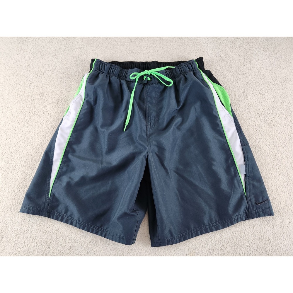 Mens Nike Swim Trunks Shorts Gray/Black/Green Mesh Liner Size Large